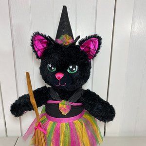 Build a Bear Halloween Night Magic Black Pink Cat w/ Witch Dress Hat - OOAK